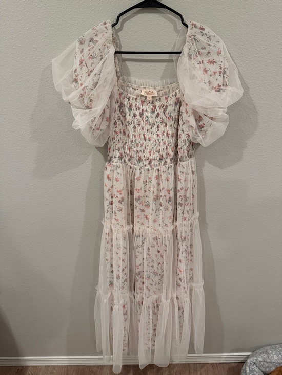 Listicle Dresses & Skirts - Listicle White Floral Smocked Top with Pink and Blue Accents